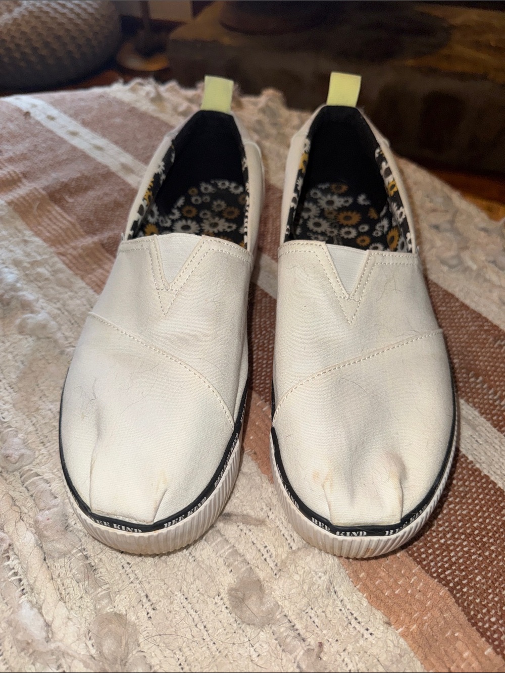 Toms White Slip-On Sneakers with Floral Lining